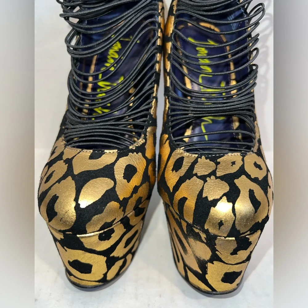 LONDON TRASH Ceres Cheetah Gold & Black Platform Heels 🐆